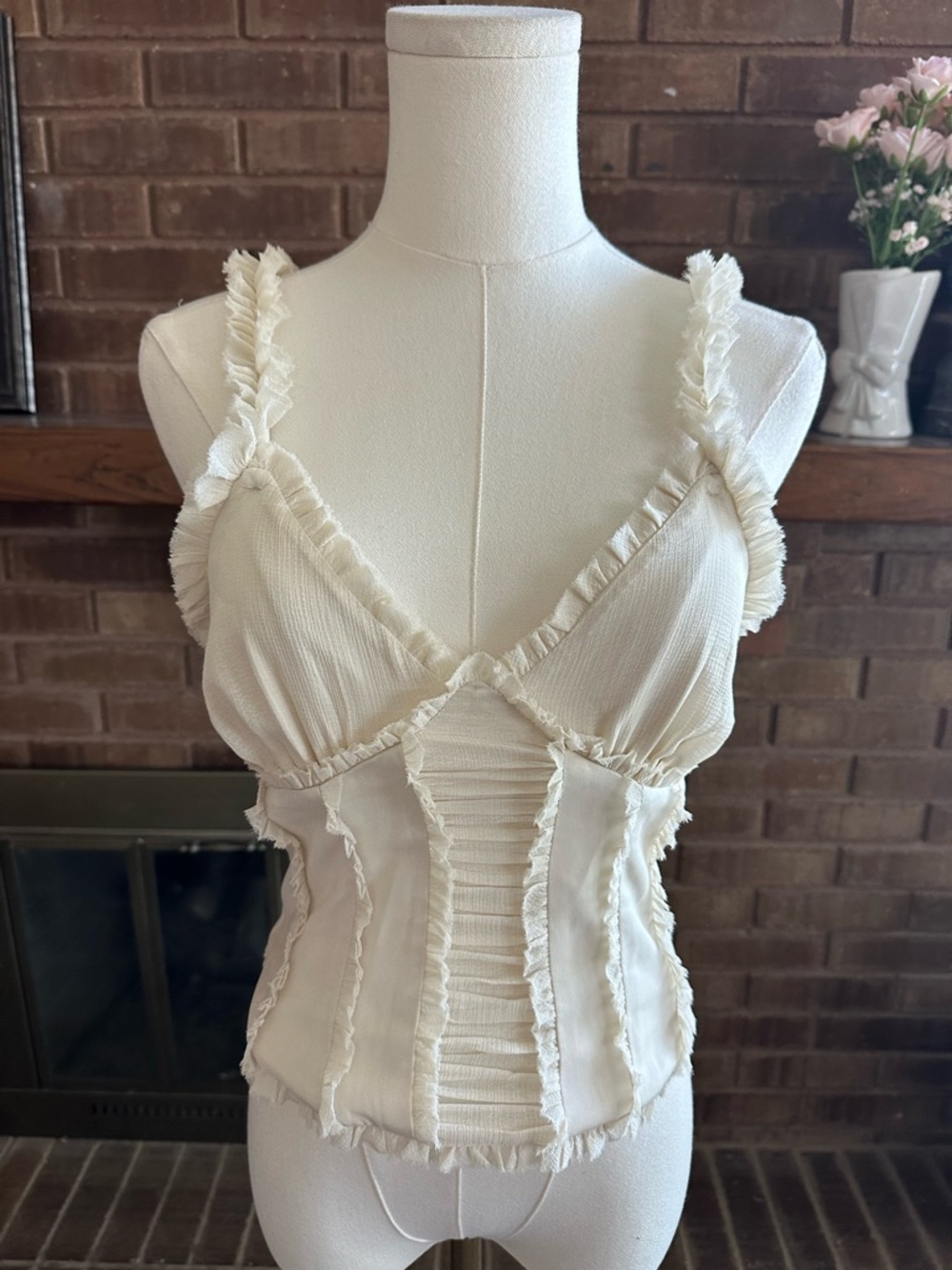 Kimchi Blue Cream Ruffle Corset Top Small Coquette Cottagecore Boho Romantic